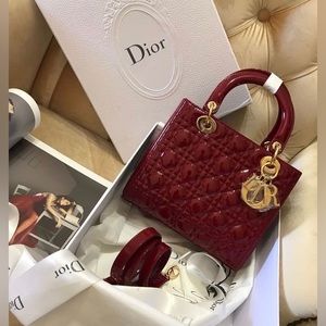 Mini Lady Dior Patent Red Leather Hand Bag